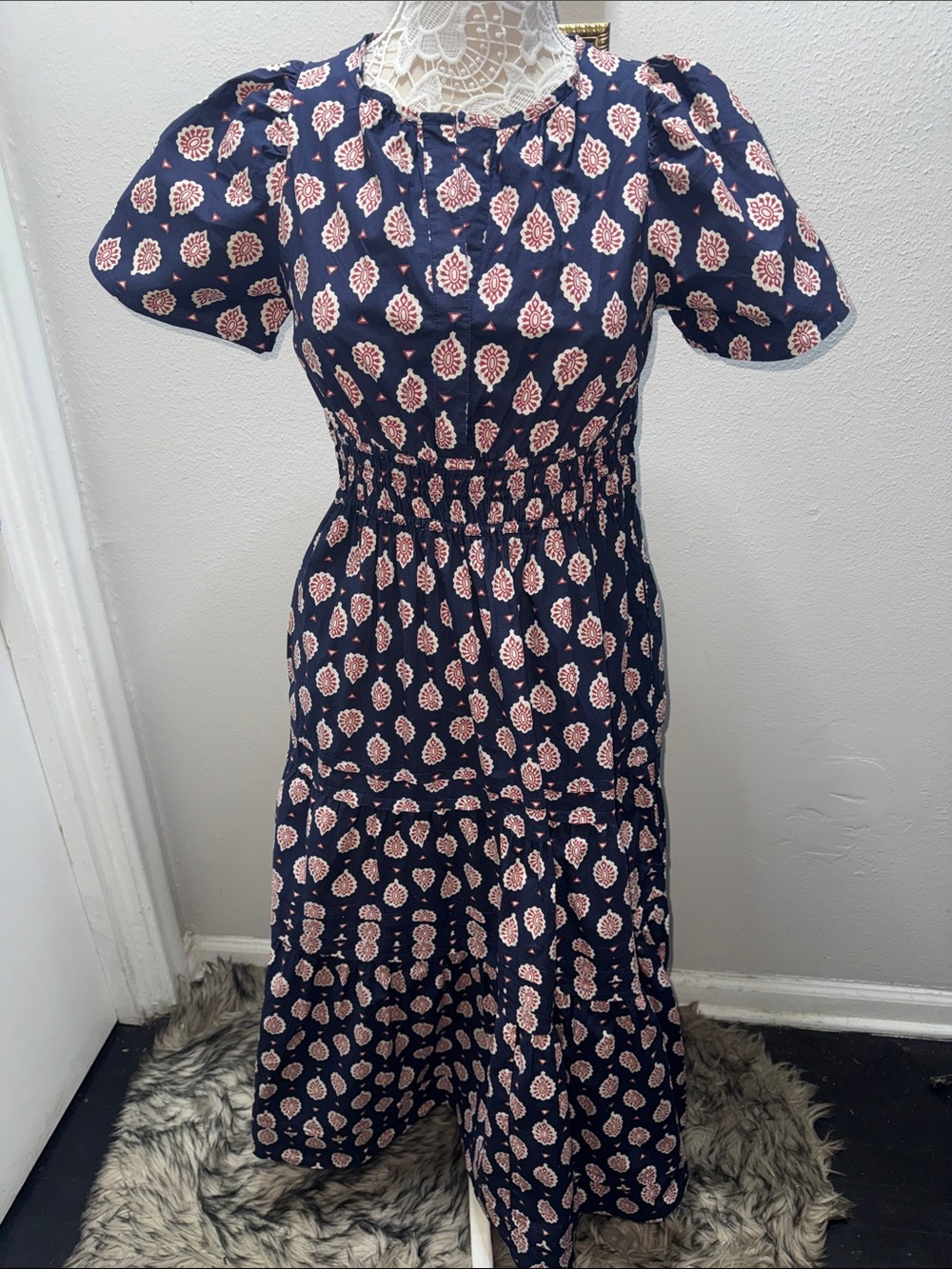 Maeve Navy Dress with Pink Floral Print